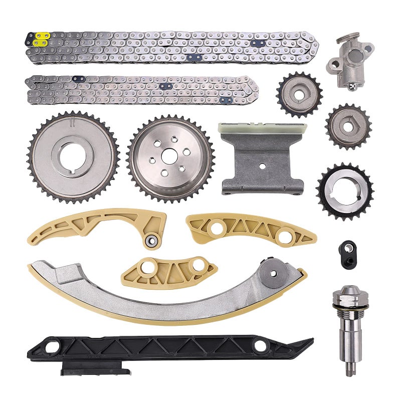 MNJWS Engine Timing Chain Kit w/Chain Guide Tensioner Sprocket - Compatible with 2.0L 2.2L 2.4L Buick Chevy GMC Pontiac Saab Saturn - Replace # 12680750 9-4201S 9-4201SX - Image 1